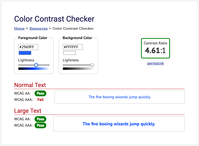 Color contrast checker tool