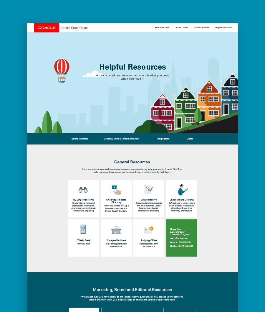 Oracle internship website mock-up