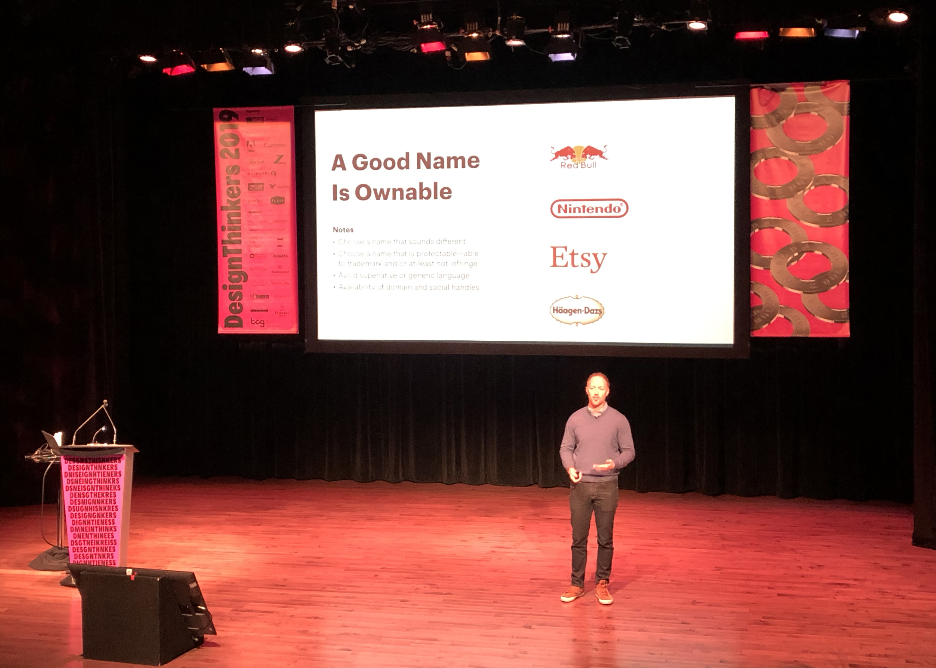 Blake Howard's brand naming presentation at DesignThinkers 2019