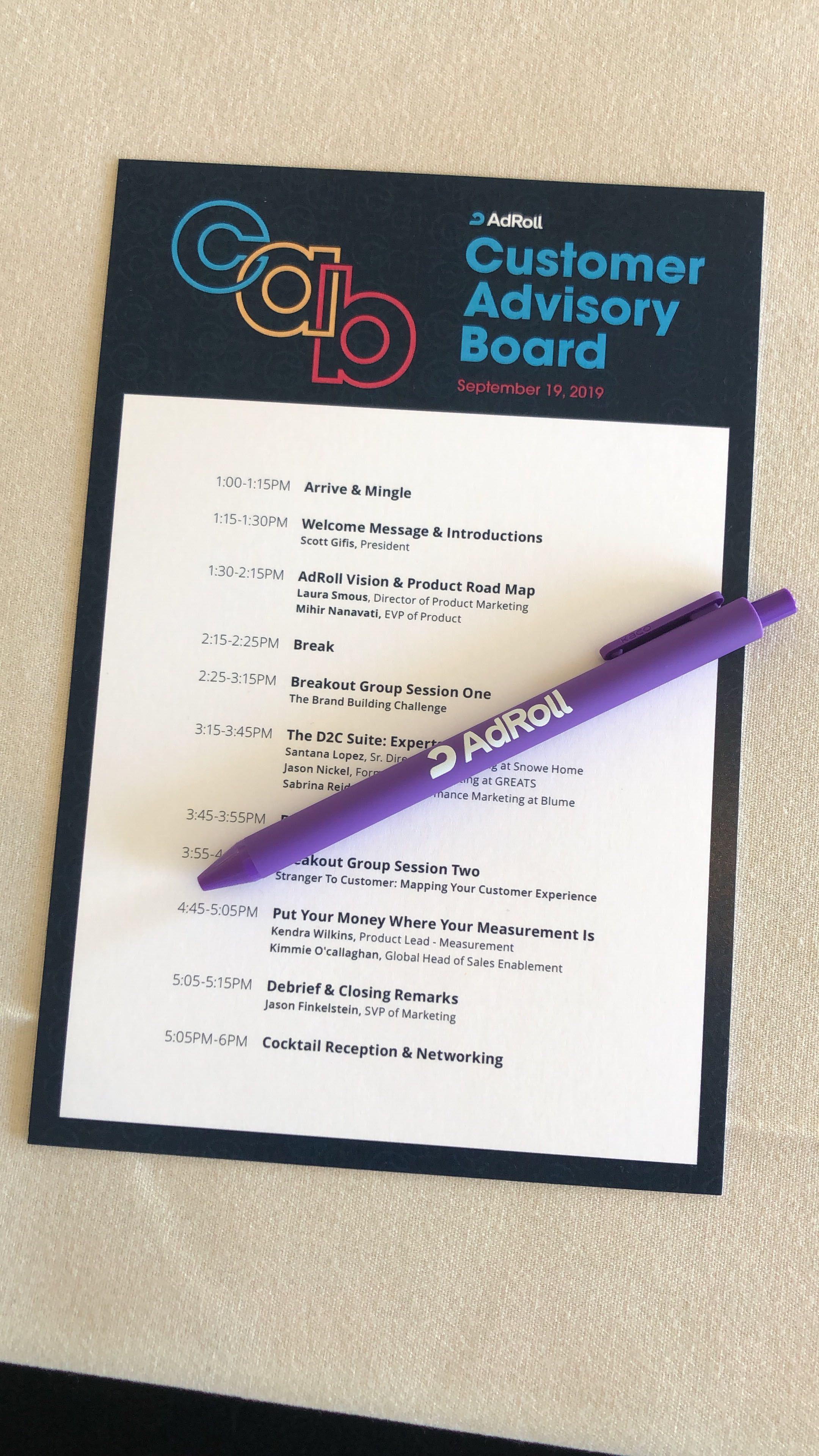 AdRoll's 2019 Customer Advisory Board agenda