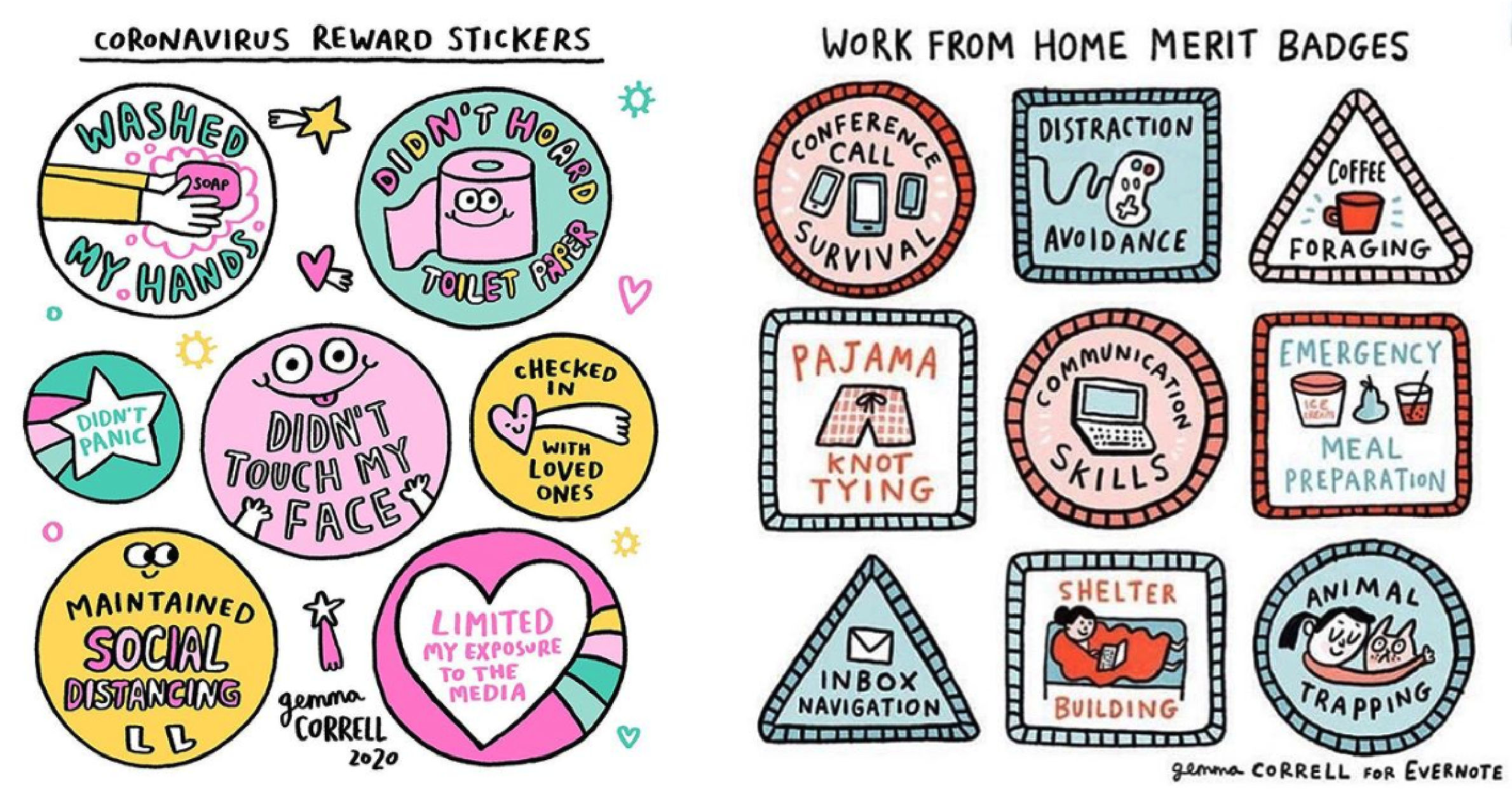 Adorable Coronavirus reward stickers from cartoonist Gemma Correll