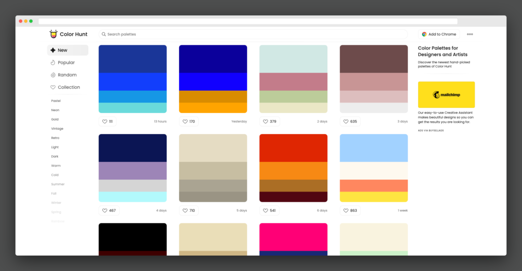 Color Hunt - Hand-picked color palettes - Awwwards