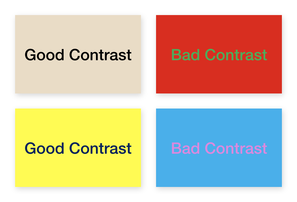 Comparison of colour combinations with good and bad colour contrast. Image from Data Driven Design.
