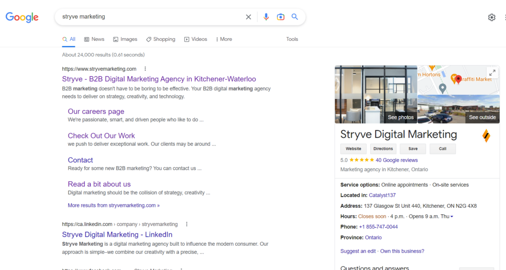 Example of a search engine results page (SERP)