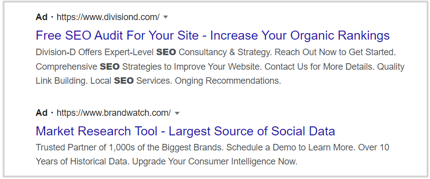 Example of an Expanded Search Ad (ETA)