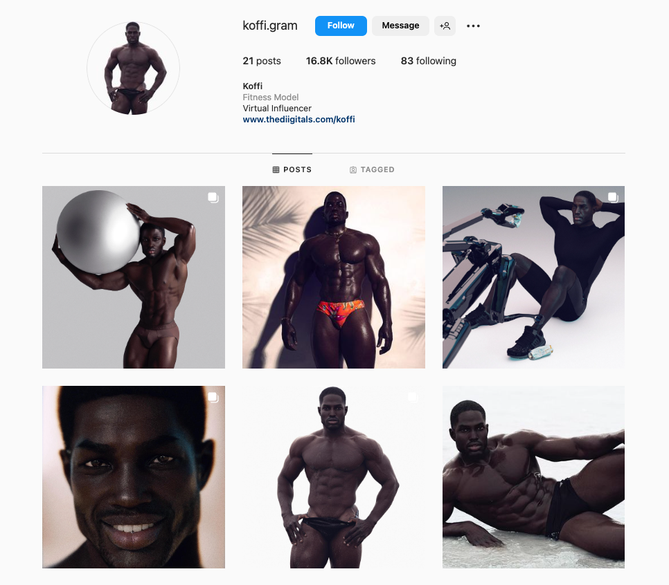 Virtual influencer, Koffi Gram's instagram feed.