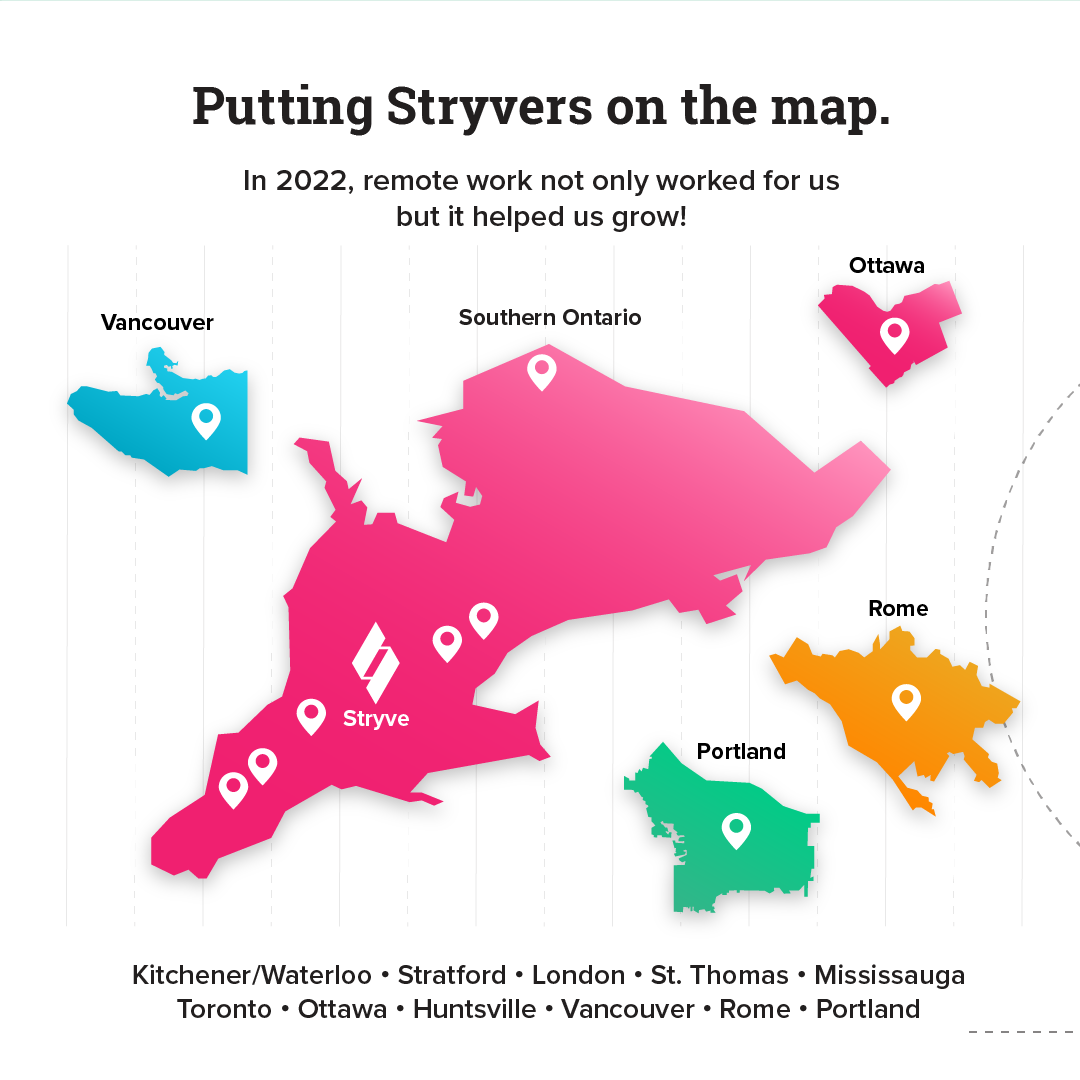 A map showing where Stryvers worked in 2022.