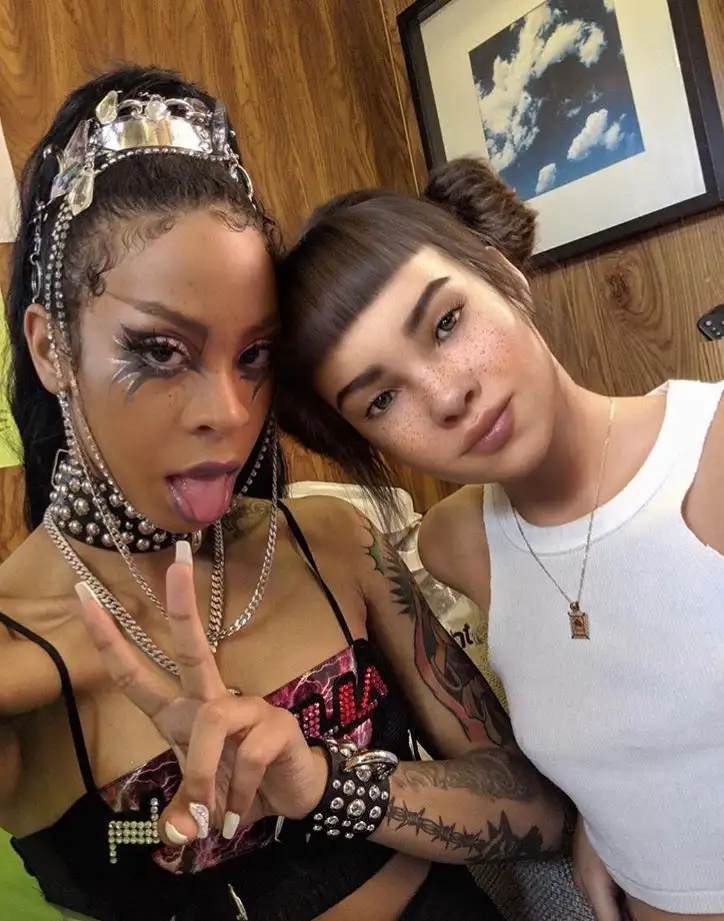 An image posted on Rico Nasty's Facebook account featuring Lil Miquela. Source: https://www.facebook.com/OfficialRicoNasty/photos/rare-photo-of-me-my-favorite-virtual-friend-at-coachella-miquela/2616962791712495/