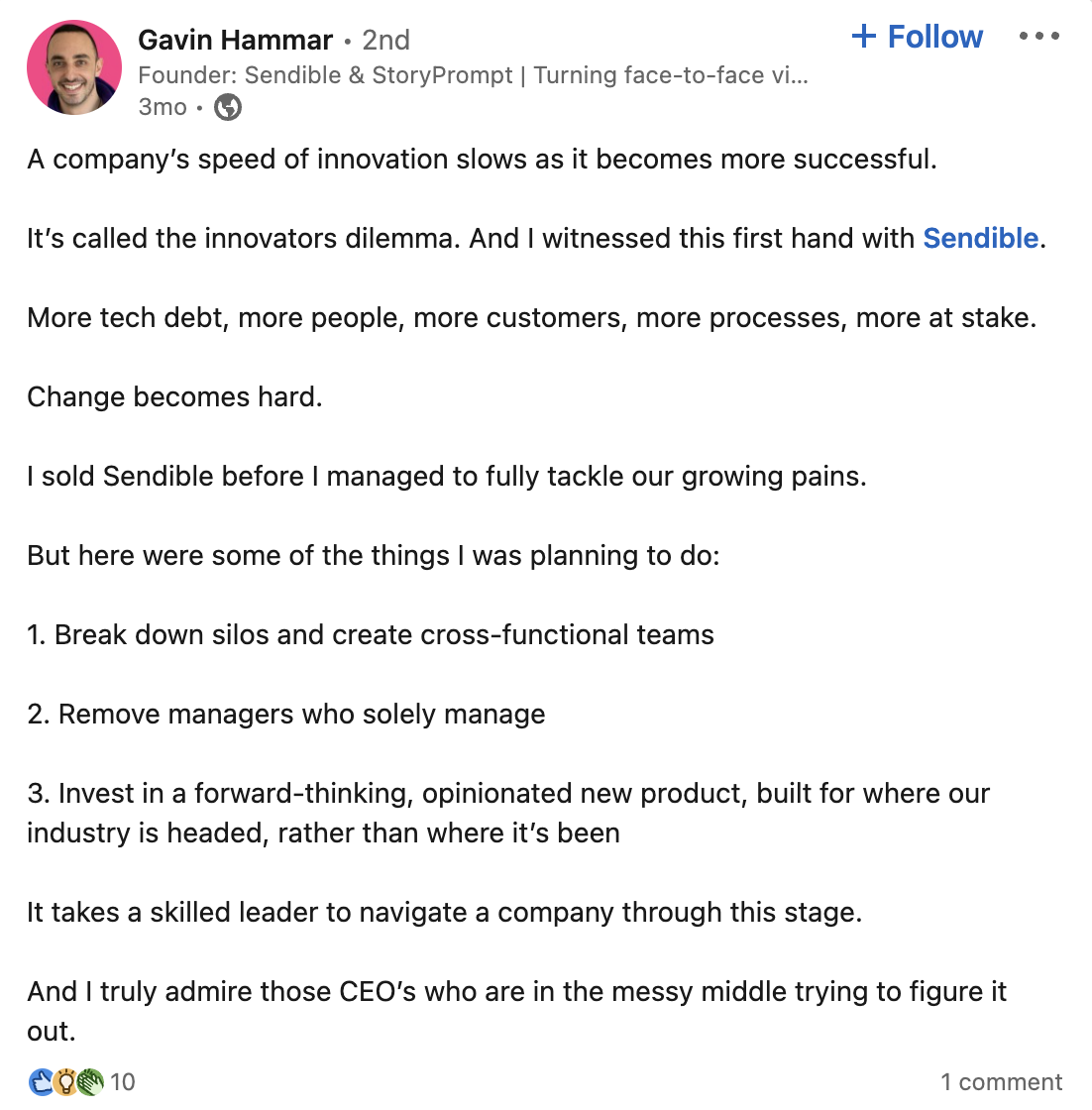 Gavin Hammar LinkedIn Post Example