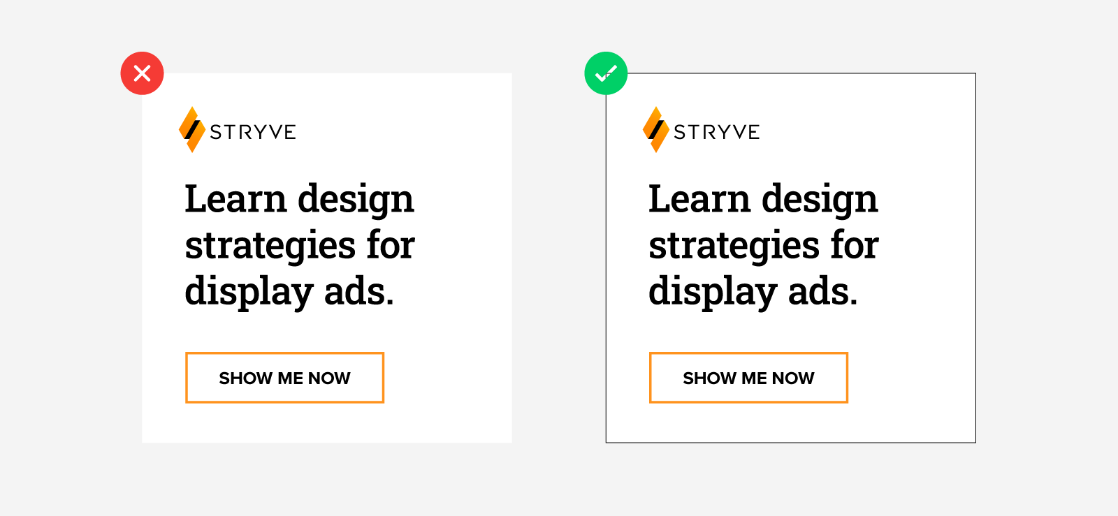 Example of using a border vs no border for white display ads.