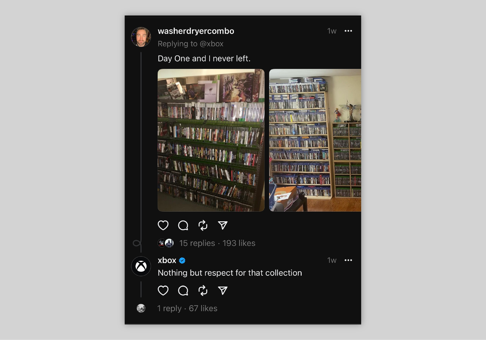 A post on Threads from a user replying to xbox