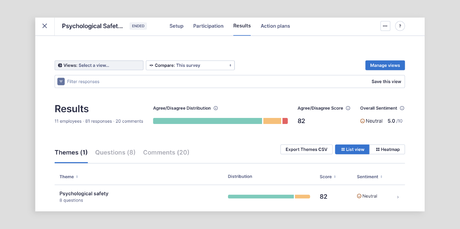 Screenshot of Lattice's psychological safety survey results