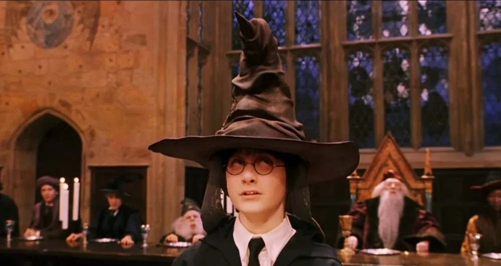 Screenshot of Harry Potter wearing the Sorting Hat.
