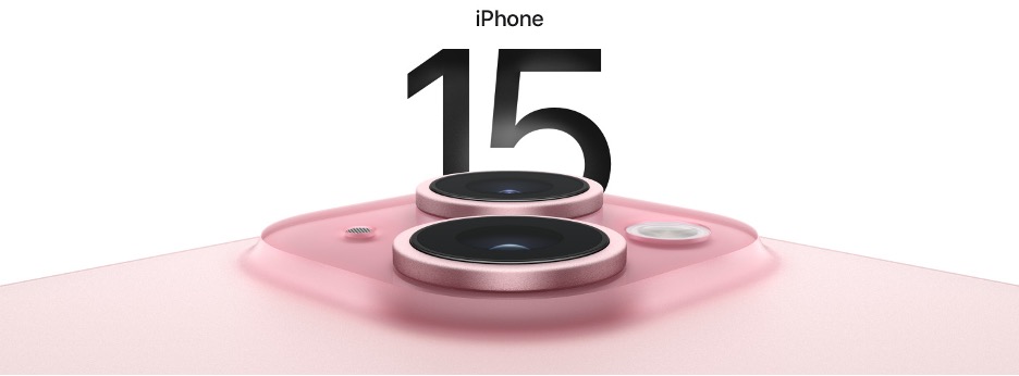 An image of the new, pink iPhone 15.