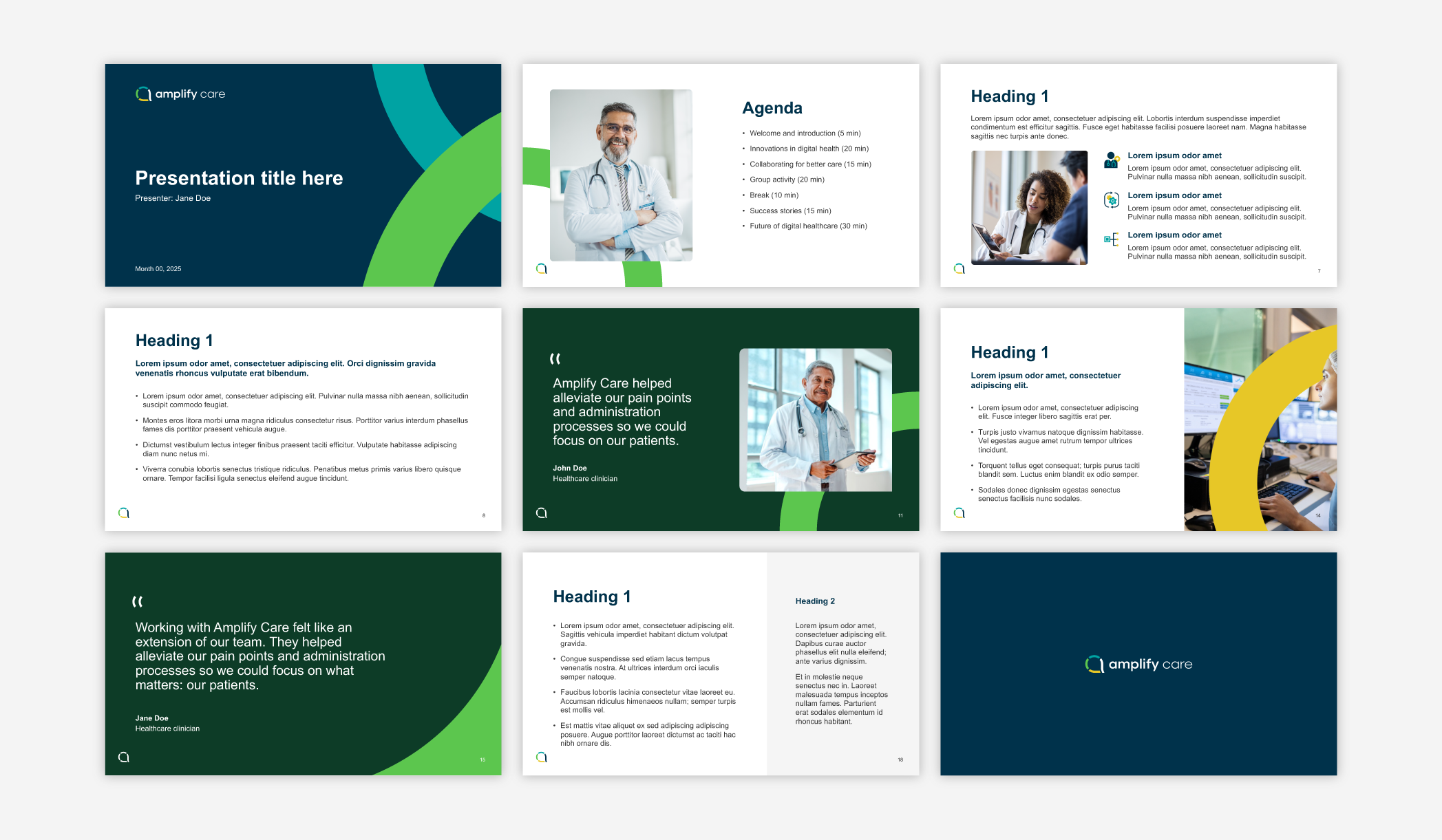 Slides from Amplify Care's PowerPoint template