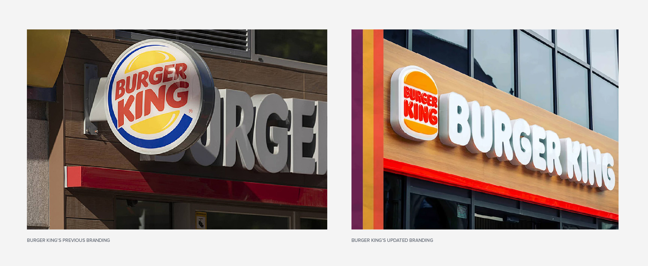 Before and after: Burger King's updated signage showing their new colour palette