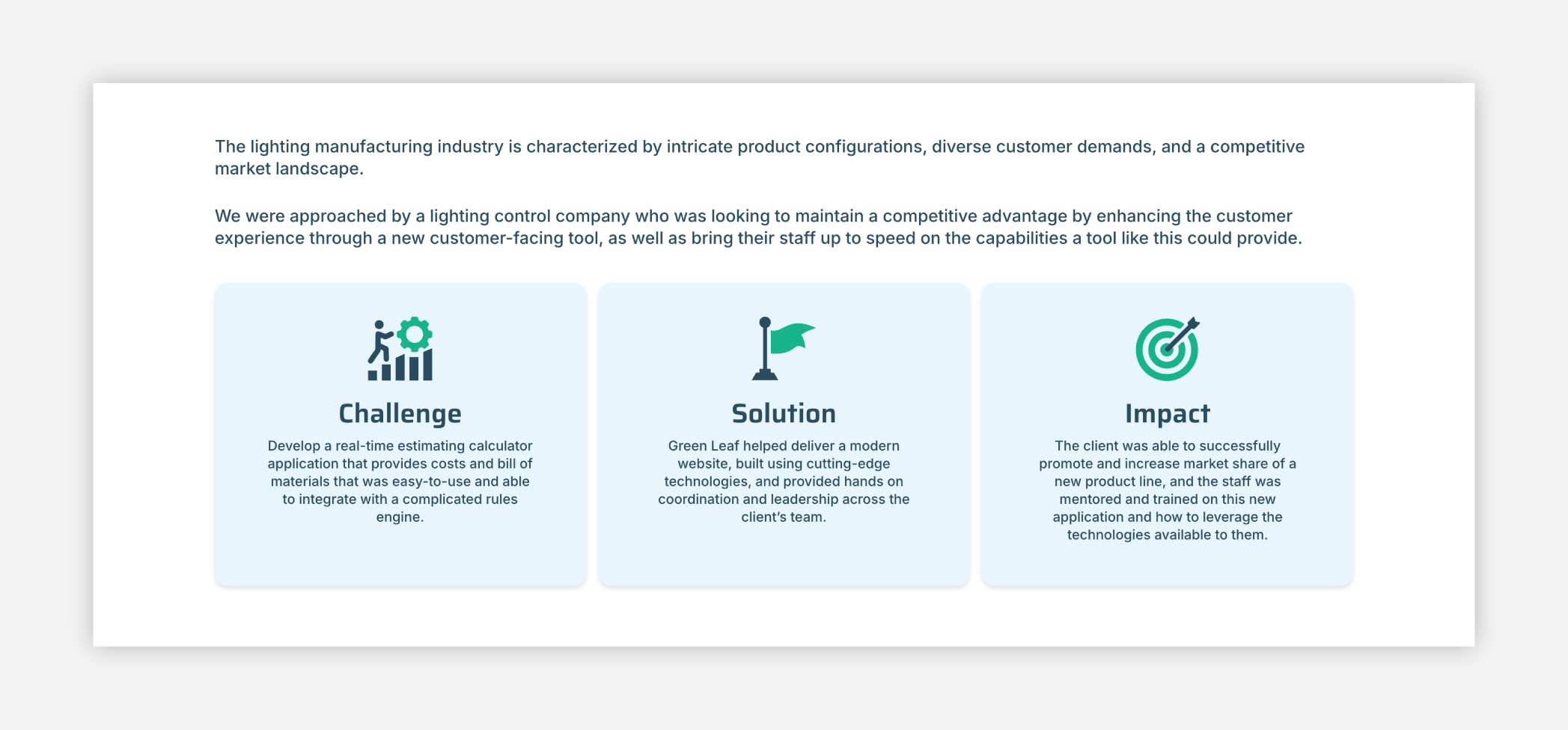 Guiding icons are shown in this case study from Green Leaf Consulting Group.