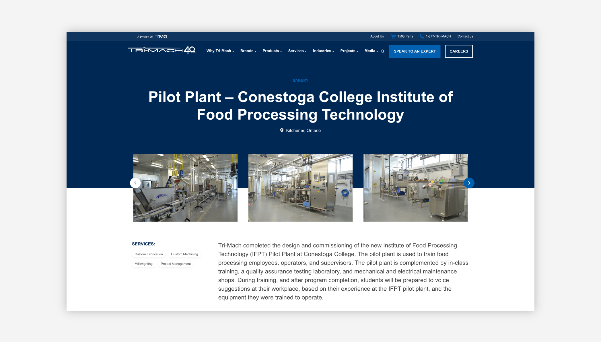 A gallery of photography showcasing Tri-Mach's work in their case study.