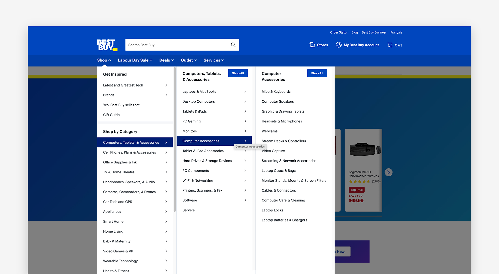An example of a tabbed mega menu.
