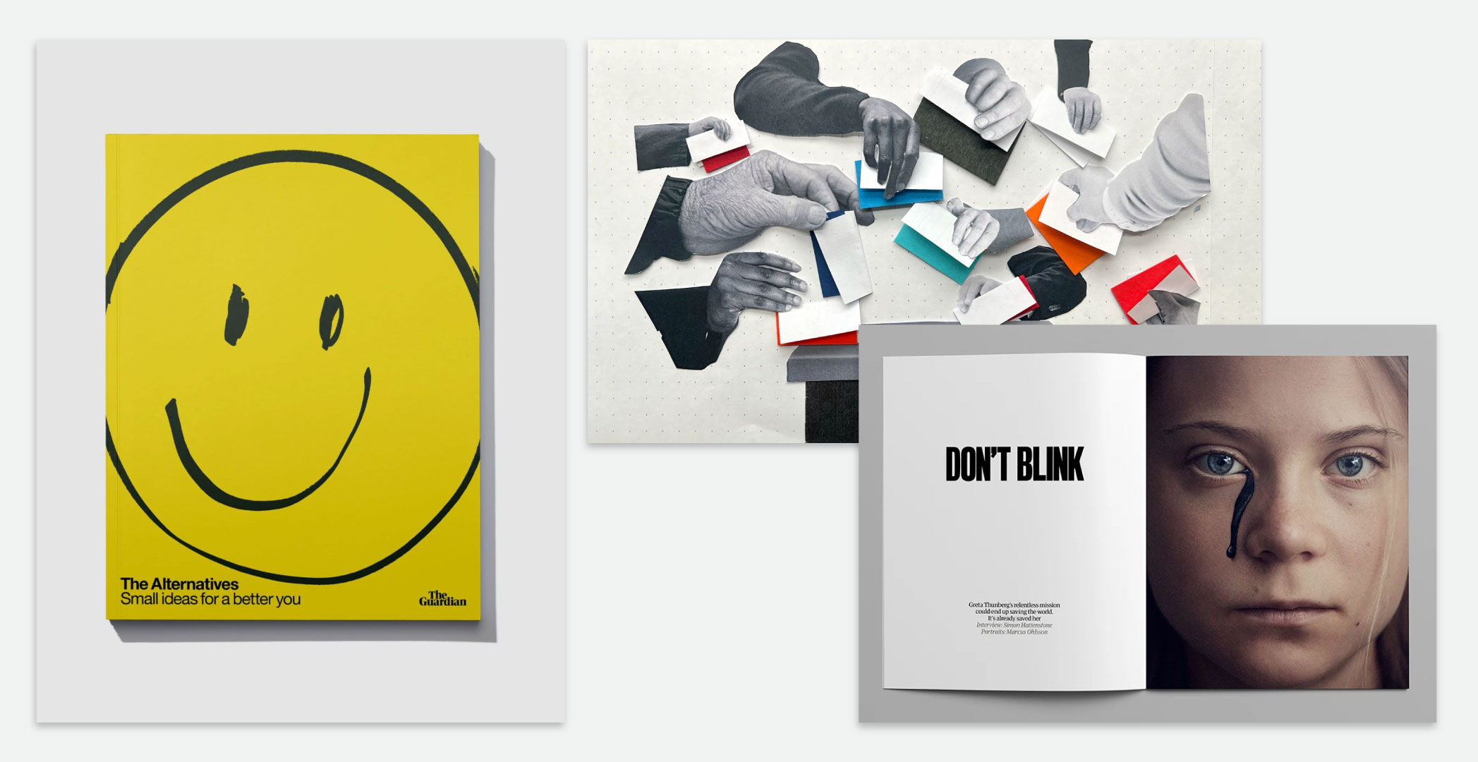 Slides showcasing work from Chris Clarke, the Editorial Creative Director at The Guardian.