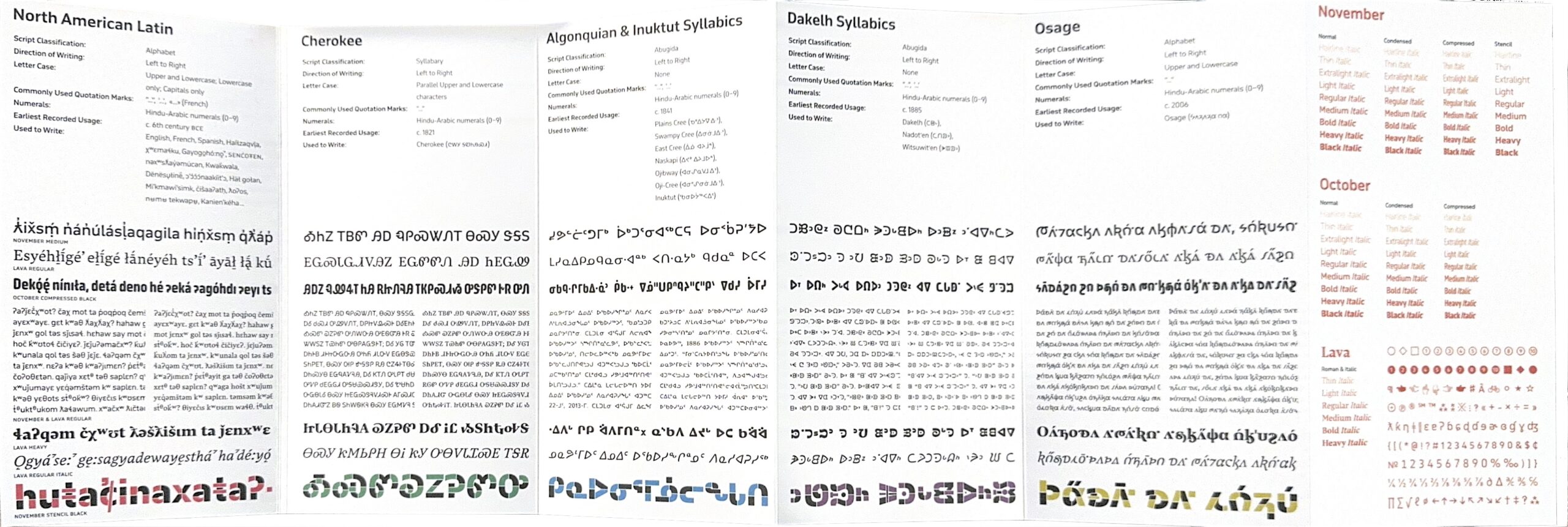 A pamphlet on digitizing culture and heritage, specifically the Indigenous North American Type Collection by Typotheque