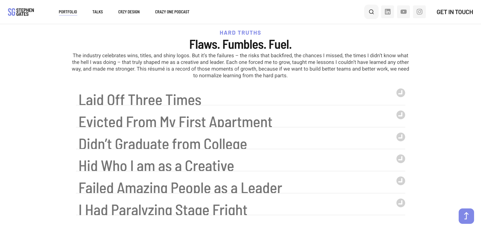 A screenshot from Stephen Gate's 'Failure Resume'