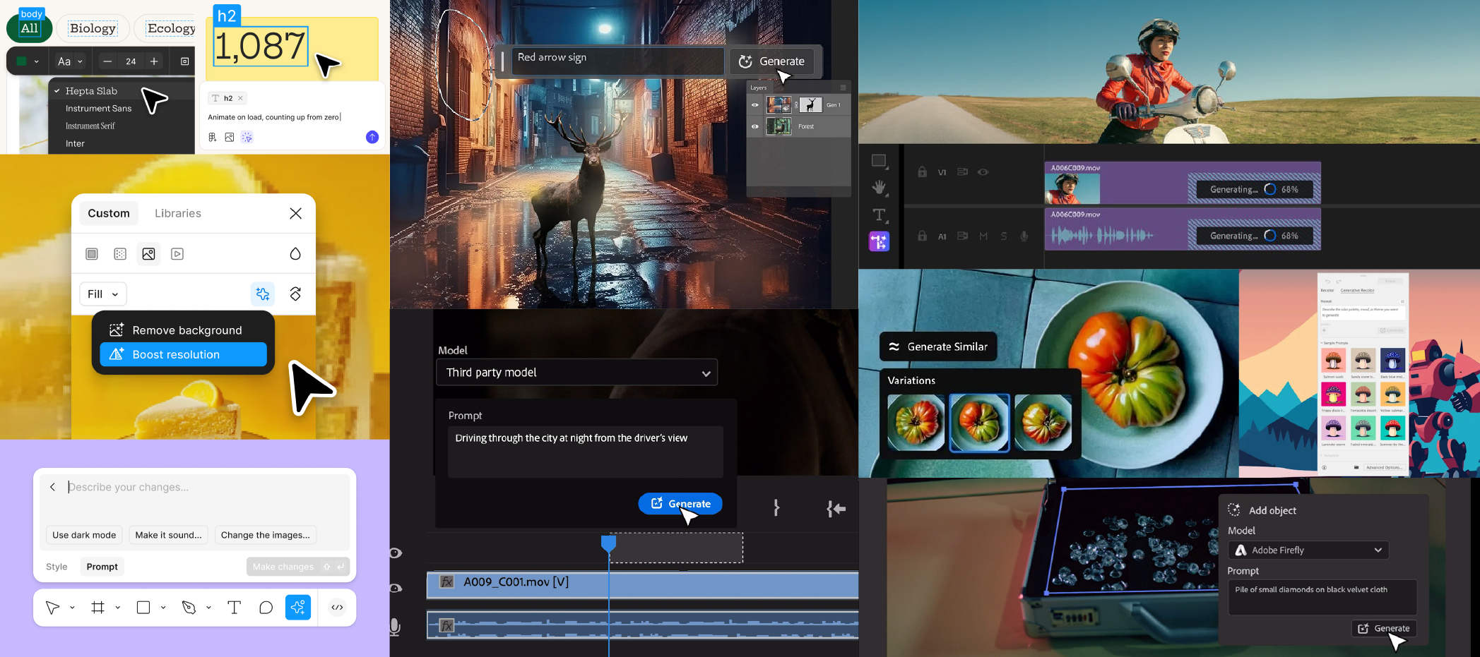 Examples of AI tools within design software.