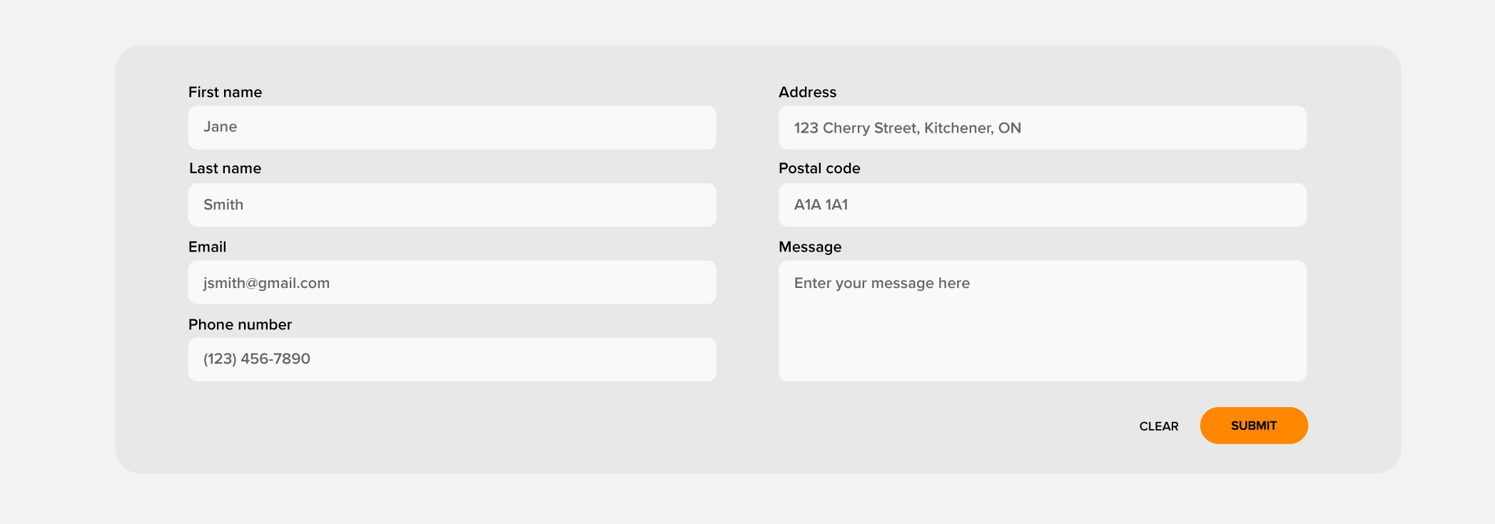 Example of a form with placeholder text that helps demonstrate expected values to a user